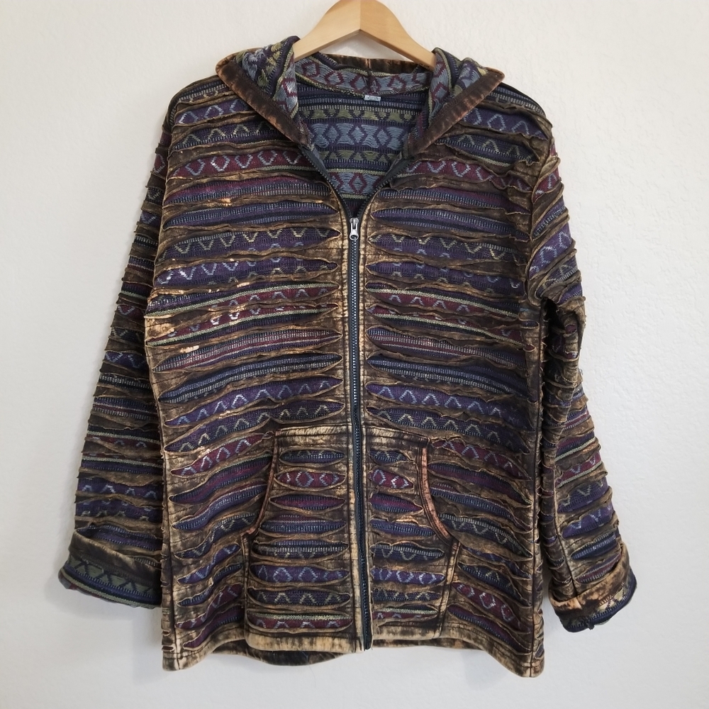 NWOT Nepal Ethnic Zip Up Hoodie Jacket XL